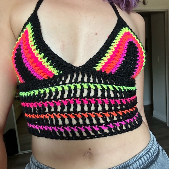 Neon Darkness crochet top + matching mini tote - Picture 2 of 4